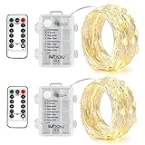 BXROIU 2 x50Leds Silbernedraht Micro LED Lichterkette Batteriebetrieb 8 Programm...