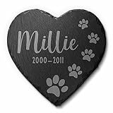 Großer Herz Grabstein Hund | Katze aus Schiefer mit Gravur - ab 20x20 cm - Tier...