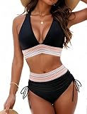 Hicodbek Bikini Damen Set Sexy Badeanzug Bademode Hohe Taille Farbblock...