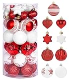SOBEAU 35 Stück Christbaumkugeln Set, Weihnachtsbaumkugeln Kunststoff 6cm,...
