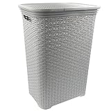 HRB Wäschekorb mit Deckel Rattan 65 Liter, Wäscheaufbewahrung aus Kunststoff,...