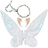 Feenflügel Schmetterlingsflügel mit Elfenohren Blumenkranz Erwachsene Flügel...