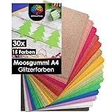 OfficeTree 30x Bögen Glitzer Moosgummi 2mm - Moosgummi Platten A4 - Moosgummi...