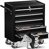 MASKO® Werkstattwagen - 5 Schubladen, schwarz | Abschließbar | Massives Metall...