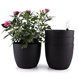 T4U 15cm Selbstwässernder Blumentopf mit Wasseranzeiger Schwarz 4er-Set,...