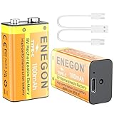 ENEGON 2er-Pack 9V wiederaufladbare Lithium-Batterien, 1100mAh mit...