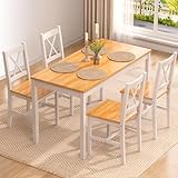 SogesPower Essgruppe für 4 Personen, Esstisch mit 4 Stühlen, Küchentisch Set...
