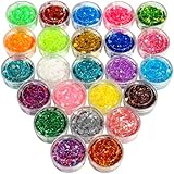 FANDAMEI 24 Farben Glitzer Holographische Pailletten Set, Glitzerpuder Glitter...