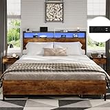 DICTAC Bett 140x200 cm mit LED Beleuchtung,Metall Doppelbett mit Steckdose und...