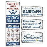 5er Set Blechschild Retro Pool mit Spruch Lustig | BADEANSTALT | SWIM AT YOUR...