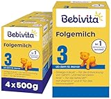 Bebivita 3 Folgemilch (4 x 500g), ab 10. Monat, mit Vitamine C und D, Omega-3...