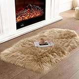 JXLOULAN Faux Lammfell Schaffell Teppich Hellbraun 40x60 cm, Weicher Flauschiger...