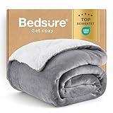 BEDSURE Decke Sofa Kuscheldecke Grau - warm Sherpa Sofaüberwurf Decke, Dicke...