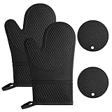 AUAUY Ofenhandschuhe Set, 1 Paar Silikon Ofenhandschuhe mit 2 Topflappen,...