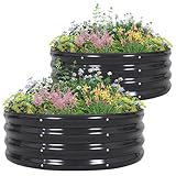 2 Stück 90x90x30cm Rundes Hochbeet, Metall Hochbeet Garten im Freien Pflanzer...