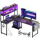 Coleshome Gaming Tisch L Form mit LED & Steckdosen, 135 × 100 cm Reversibel...