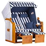 MR. DEKO Strandkorb Ostsee Volllieger 2-Sitzer | PE Geflecht Weiß Bezug Uni...