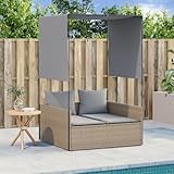 Festnight Gartensofa mit Sonnendach Rattan Sofa 2 Sitzer Lounge Sofa Outdoor mit...