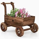 RELAX4LIFE Pflanzwagen Holz, Pflanzschubkarre mit Griffen & Rädern, Blumenwagen...