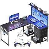 Coleshome Gaming Tisch mit LED, 130 × 100 cm Reversibler Gaming Schreibtisch...