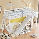 Merax Hochbett 90x200cm, Etagenbett für Kinder mit Treppe, Zäune, Rutsche und...