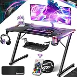 KESSER® Gaming Tisch LED 120cm x 60cm | Z-Form Gamer Schreibtisch |...