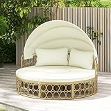 GIANTEX Rattan Sonneninsel, Sonnenliege Liegeinsel mit faltbarem Sonnendach,...