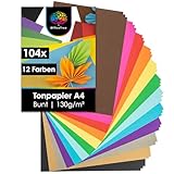OfficeTree 104 x Tonpapier A4 Bunt 130g - 12 Farben - Buntpapier zum Basteln -...