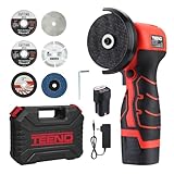 Winkelschleifer Akku TEENO 19.500 U/min Kompakt-Flex mit 2x2000mAh Akkus & 76mm...
