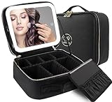 MOMIRA Reise-Makeup Tasche Kosmetiktasche mit beleuchtetem Spiegel, Einstellbarer Helligkeit in 3 Farbszenarien, Geschenk für Frauen - Schwarz