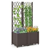 GOPLUS Blumenkasten mit Rankgitter, Hochbeet mit Spalier für Kletterpflanzen &...