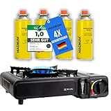 MAGNUM® Gaskocher inkl. 4x Gaskartuschen und Tragekoffer - Campingkocher mit...