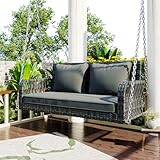 PE-Rattan Gartenschaukel, Hängeschaukel 2-Sitzer mit Graues Sitzkissen und...