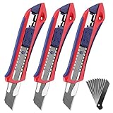 WORKPRO 3 Stück Cuttermesser Set 18mm mit 10 Ersatzklingen aus SK5,...