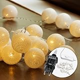 CozyHome Cotton Balls Lichterkette Kugel - 20 LED & 6m Warmweiß Strombetrieben...