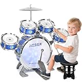 Kinder Schlagzeug Spielzeug, Kinderspielzeug Schlagwerk Drumset mit Hocker...