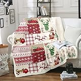 Weihnachten Decke 75x100 Weihnachtsbaum Weihnachtsmann Hirsch Fleece Decke Rot...