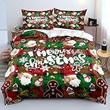 Luowei Weihnachten Bettwäsche 135x200 Weihnachts Grün Rot 3D Bettwäsche...