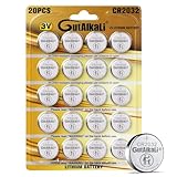 GutAlkaLi 20 Stück CR2032 3V Batterien CR 2032 Knopfzelle (Lithium Knopfzellen...