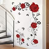 HGDESIGN® Wandtattoo Wandaufkleber Rot Rosen Blumenranke Wohnzimmer...