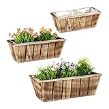 Relaxdays Blumenkasten 3er Set, Pflanzkästen in 3 Größen, geflammtes Holz,...
