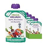 FRECHE FREUNDE Bio Quetschie Apfel, Blaubeere mit Karotte, Fruchtmus mit Gemüse...