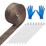 LIHAO Hitzeschutzband 15M Basaltfaser Auspuffband mit Kabelbinder für...