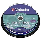 Verbatim DVD-RW 4x Matt Silver 4.7GB, 10er Pack Spindel, DVD Rohlinge...