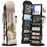 LVSOMT LED Schmuckschrank mit Gewellt Spiegel, 360° Drehbarer Schmuckschrank...