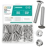 50 Stück Schlossschrauben M8 x 50mm, Edelstahl Torbandschrauben mit Sechskant...