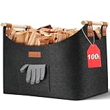 Ezilif Holzkorb für Kaminholz Groß XXL, Kaminholzkorb mit Doppelt Verstärkten...