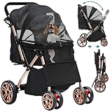 YITAHOME Faltbarer Hundebuggy für kleine Hunde, Haustierbuggy mit umkehrbarem...