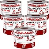 KONGMING Schleifpapier Rolle Set 93 mm x 5 m x 5 Rolle Körnung 40 80 120 180...