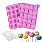 Cake Pop Form - 20 Runde Cake Pop Silikon Backform mit 20 Stück Lollipop...